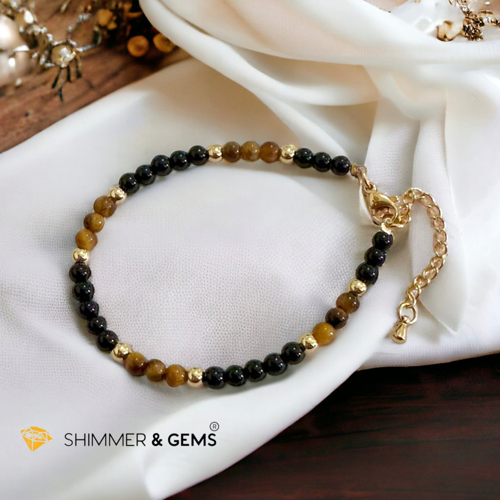 Protection 4mm Stainless Steel Remedy Bracelet (Black Onyx & Tiger’s Eye)Adjustable Size