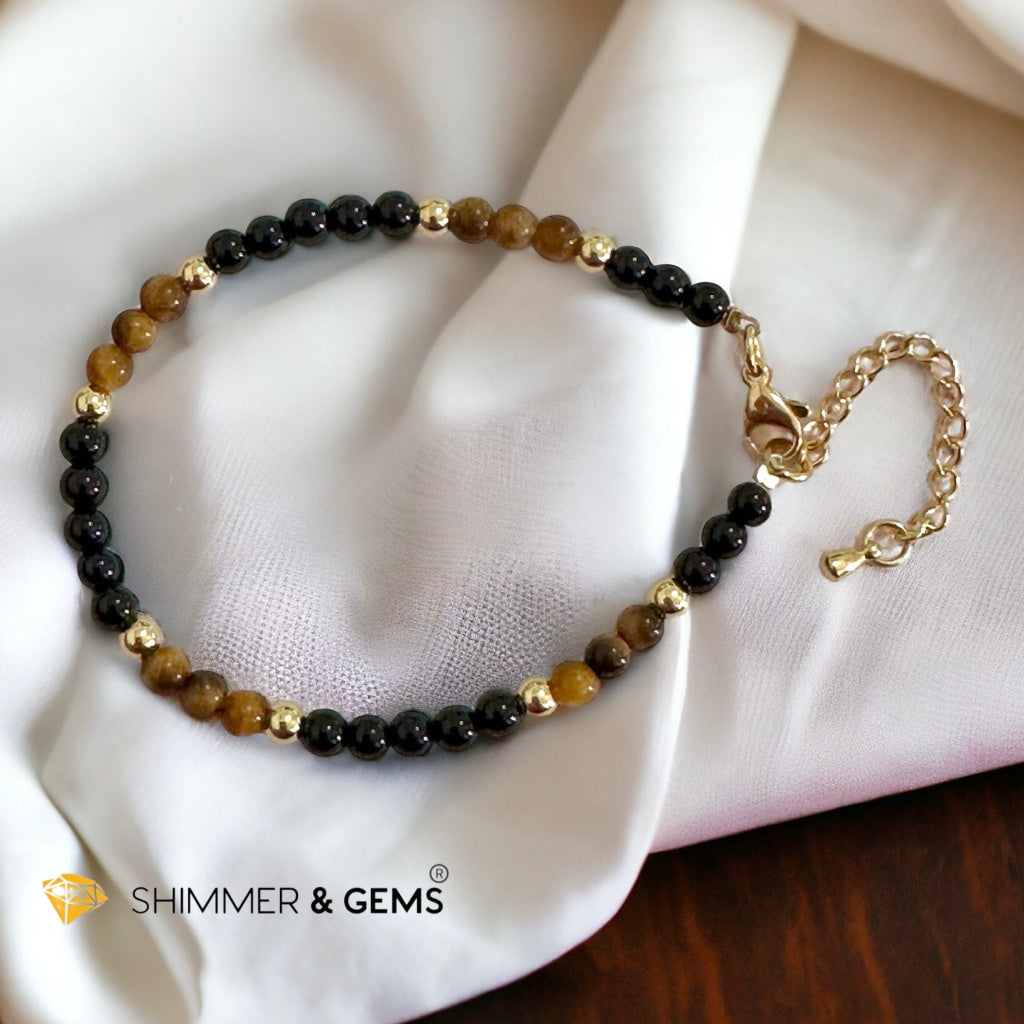 Protection 4mm Stainless Steel Remedy Bracelet (Black Onyx & Tiger’s Eye)Adjustable Size