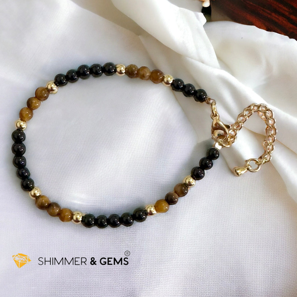 Protection 4mm Stainless Steel Remedy Bracelet (Black Onyx & Tiger’s Eye)Adjustable Size