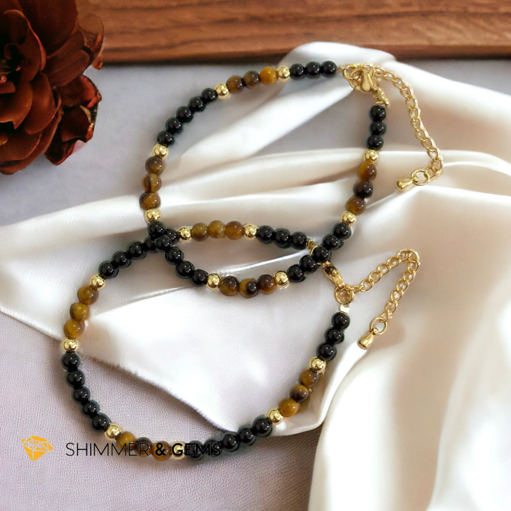 Protection 4mm Stainless Steel Remedy Bracelet (Black Onyx & Tiger’s Eye)Adjustable Size