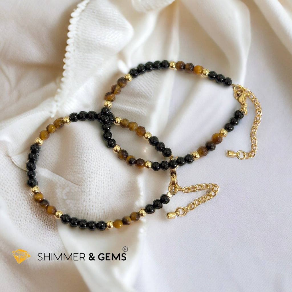 Protection 4mm Stainless Steel Remedy Bracelet (Black Onyx & Tiger’s Eye)Adjustable Size