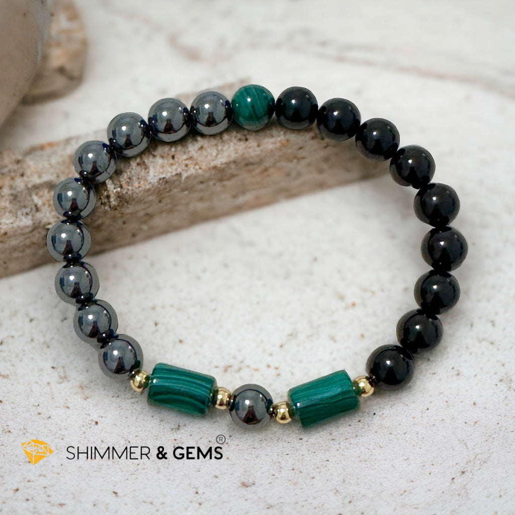 Protection & Aura Shield Bracelet for Men (Hematite, Black Tourmaline & Malachite 8mm)