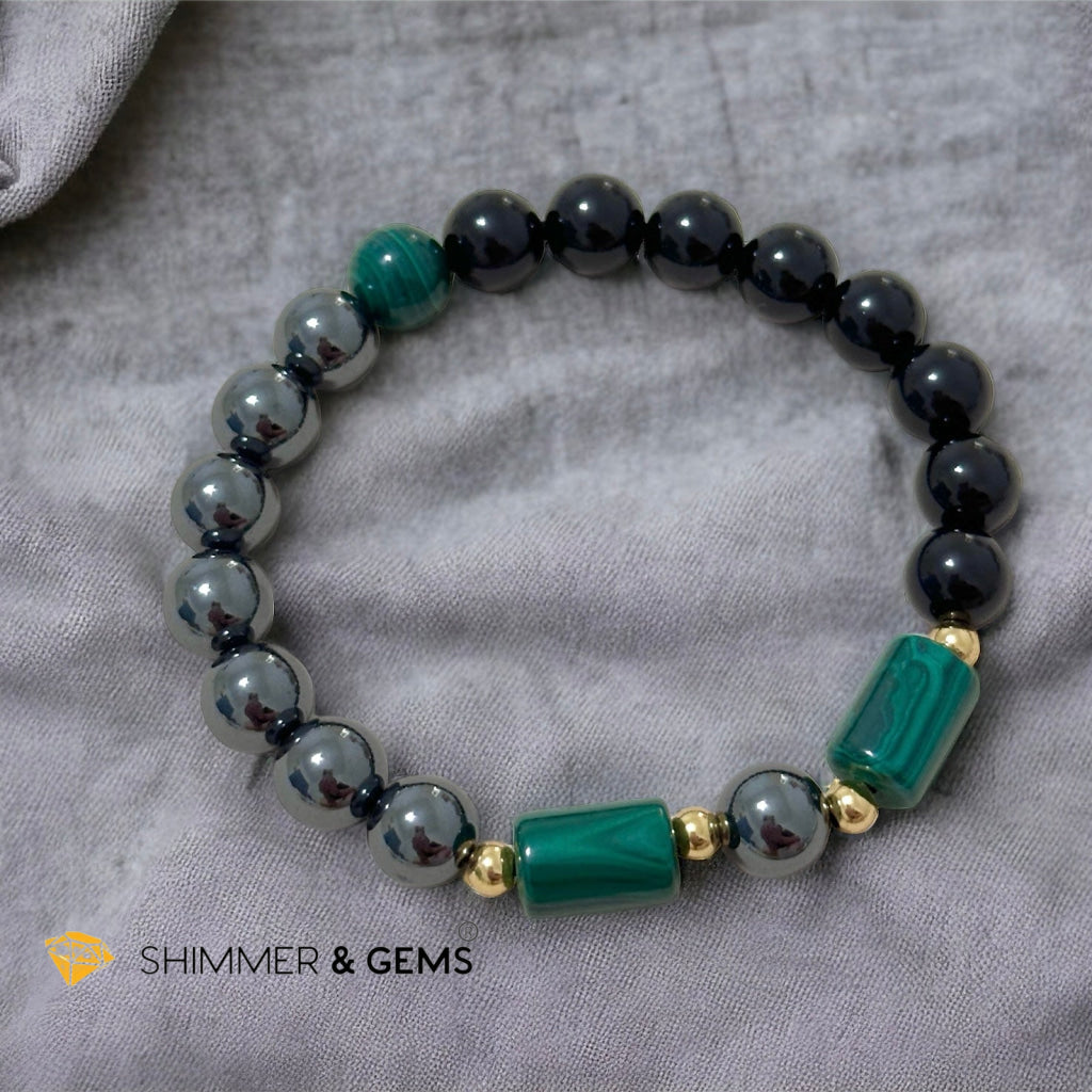 Protection & Aura Shield Bracelet for Men (Hematite, Black Tourmaline & Malachite 8mm)