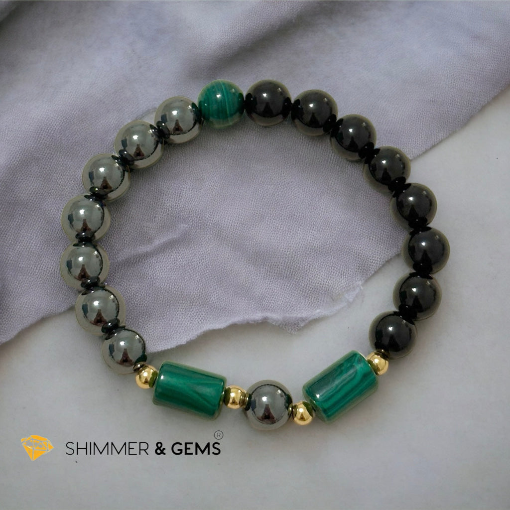 Protection & Aura Shield Bracelet for Men (Hematite, Black Tourmaline & Malachite 8mm)