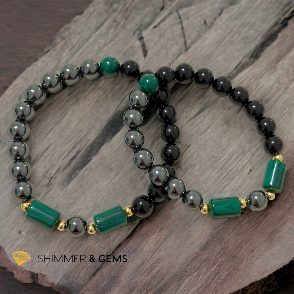 Protection & Aura Shield Bracelet for Men (Hematite, Black Tourmaline & Malachite 8mm)