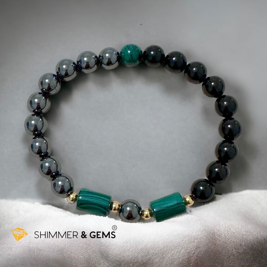 Protection & Aura Shield Bracelet for Men (Hematite, Black Tourmaline & Malachite 8mm)