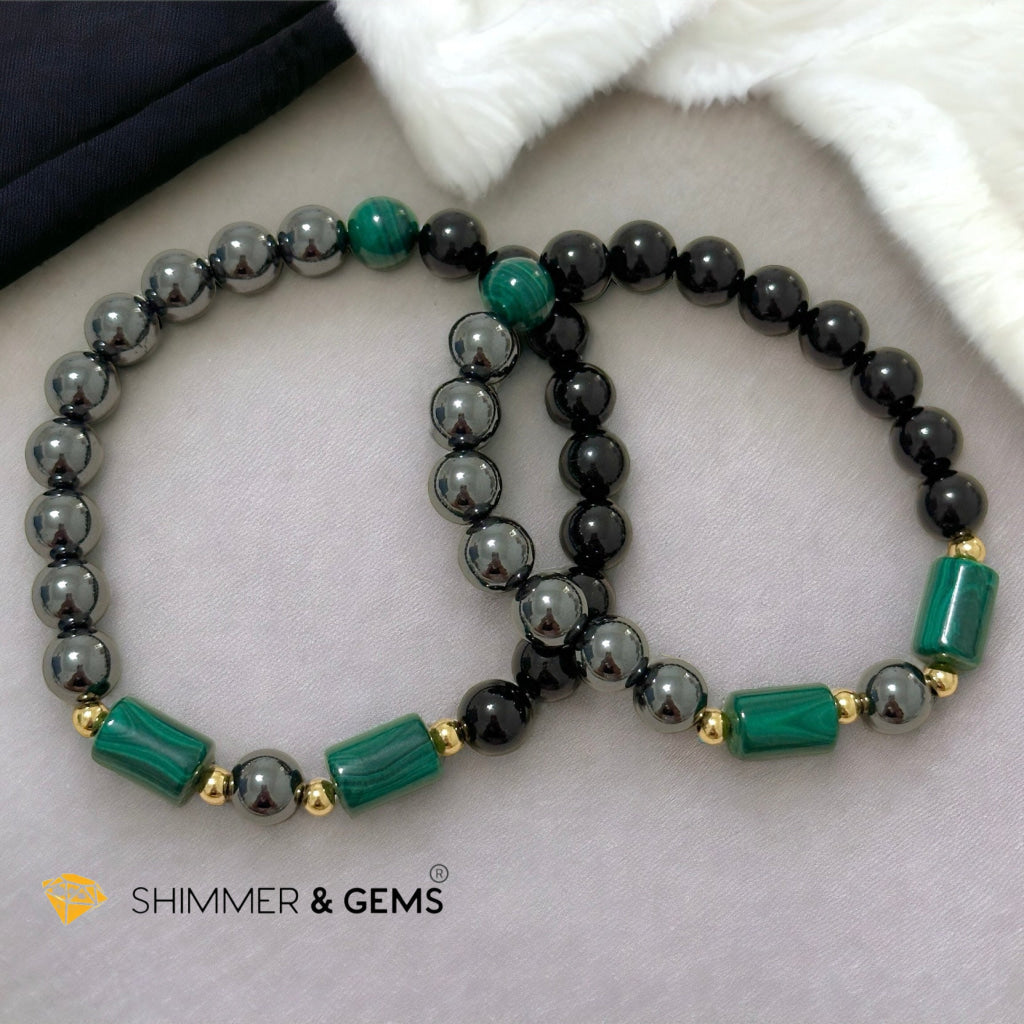 Protection & Aura Shield Bracelet for Men (Hematite, Black Tourmaline & Malachite 8mm)