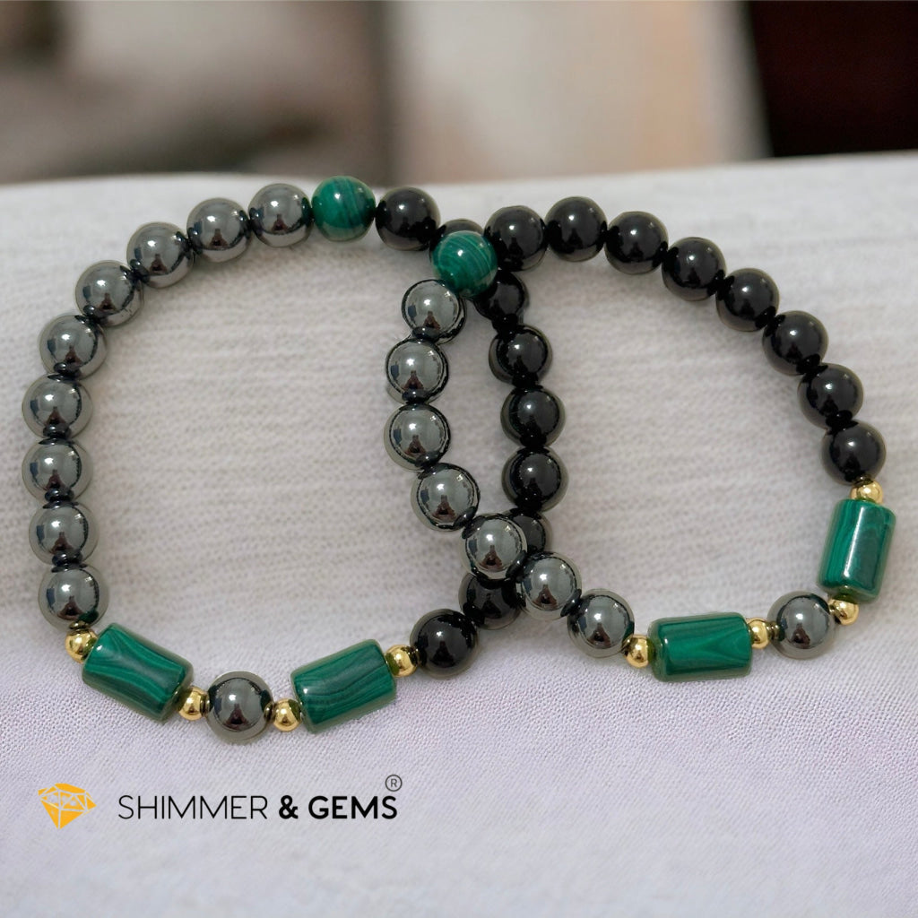 Protection & Aura Shield Bracelet for Men (Hematite, Black Tourmaline & Malachite 8mm)