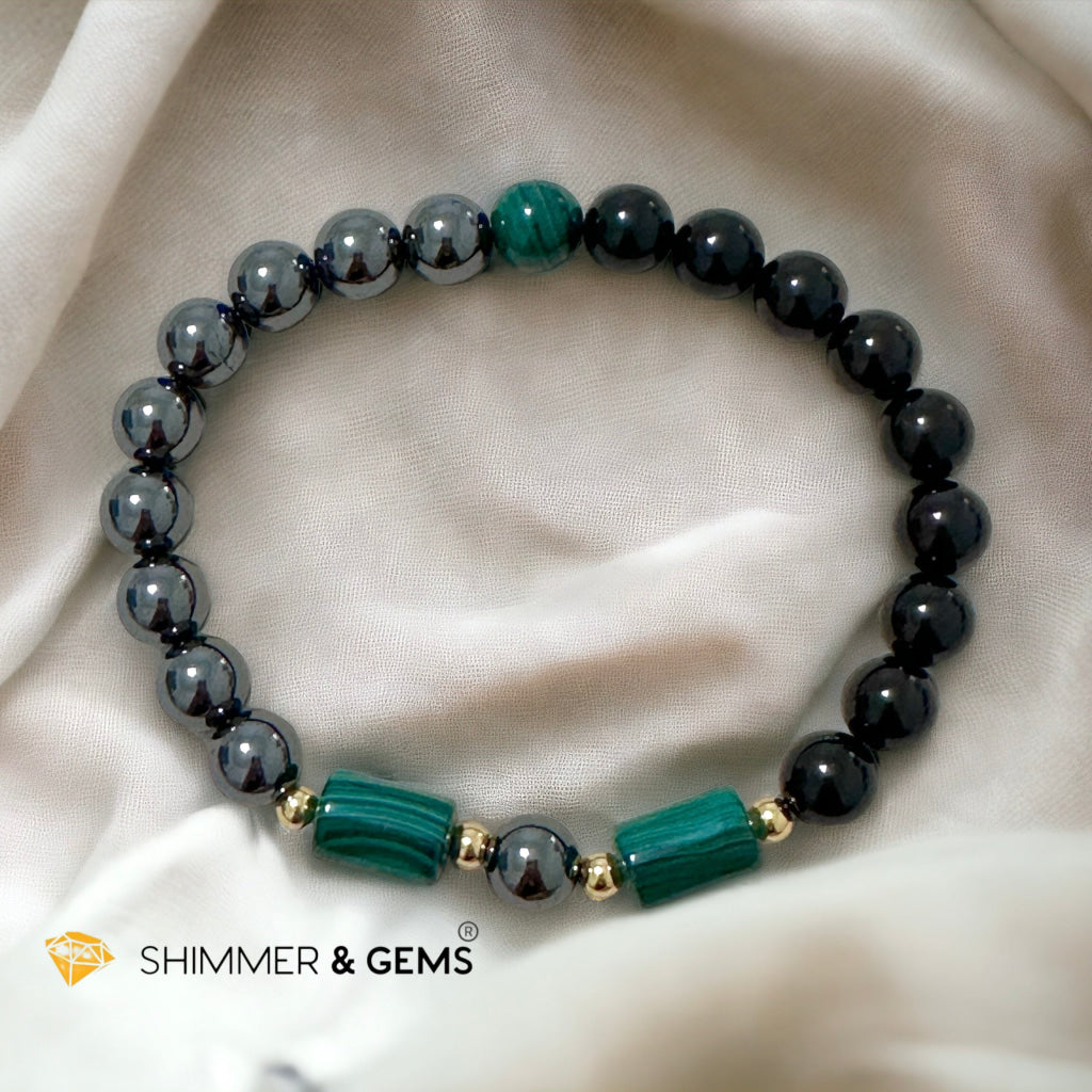 Protection & Aura Shield Bracelet for Men (Hematite, Black Tourmaline & Malachite 8mm)