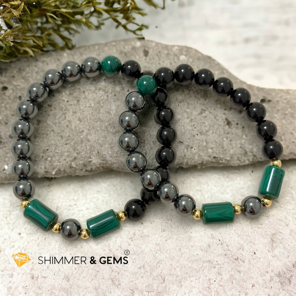 Protection & Aura Shield Bracelet for Men (Hematite, Black Tourmaline & Malachite 8mm)