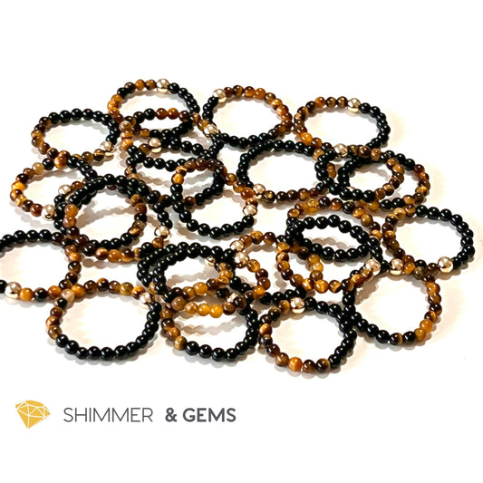 Protection Beads Ring With 14K Gold Filled Bead (Tigers Eye & Black Agate) Per Piece Rings