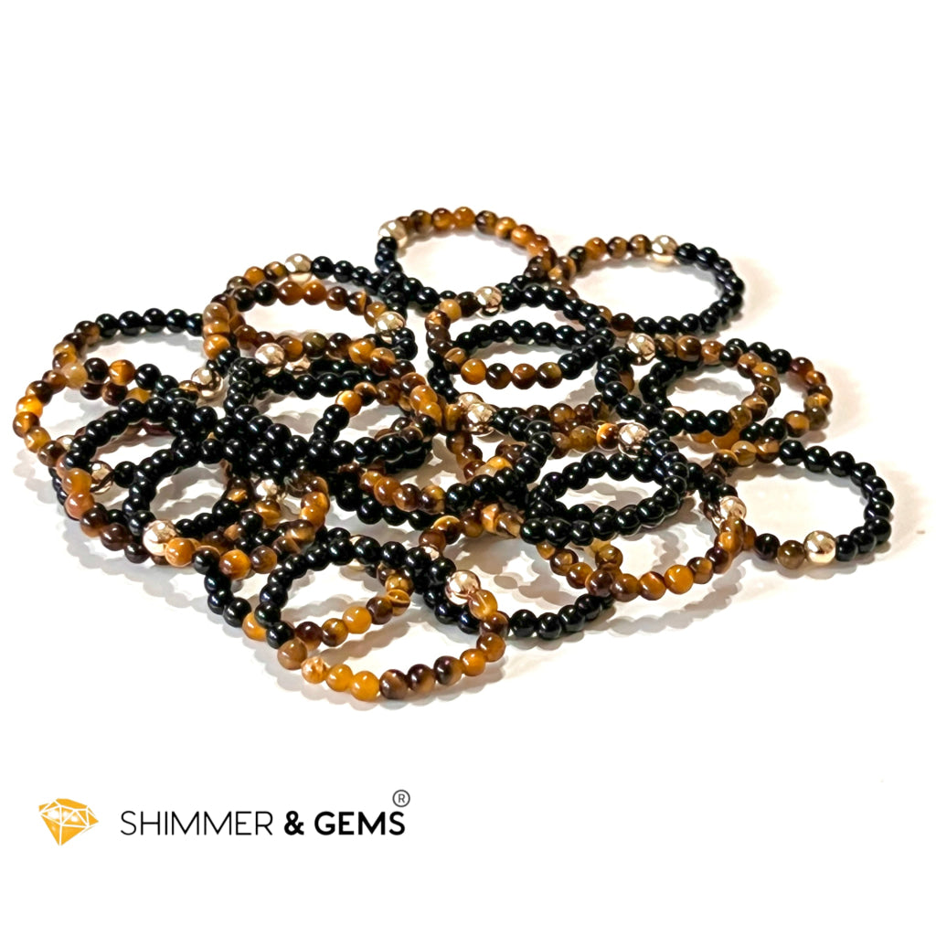 Protection Beads Ring With 14K Gold Filled Bead (Tigers Eye & Black Agate) Per Piece Rings