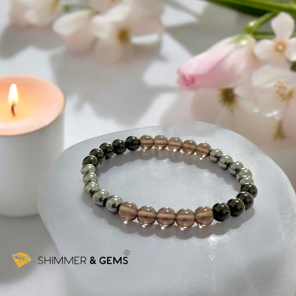 Protection Bracelet 6mm (Black Tourmaline, Smoky Quartz & Hematite)