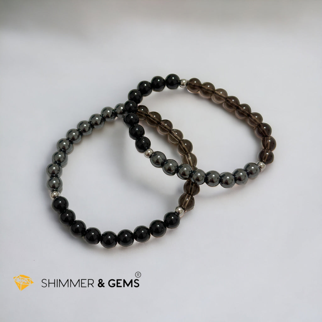 Protection Bracelet 6mm with Stainless Steel Beads (Black Tourmaline, Smoky Quartz & Hematite)