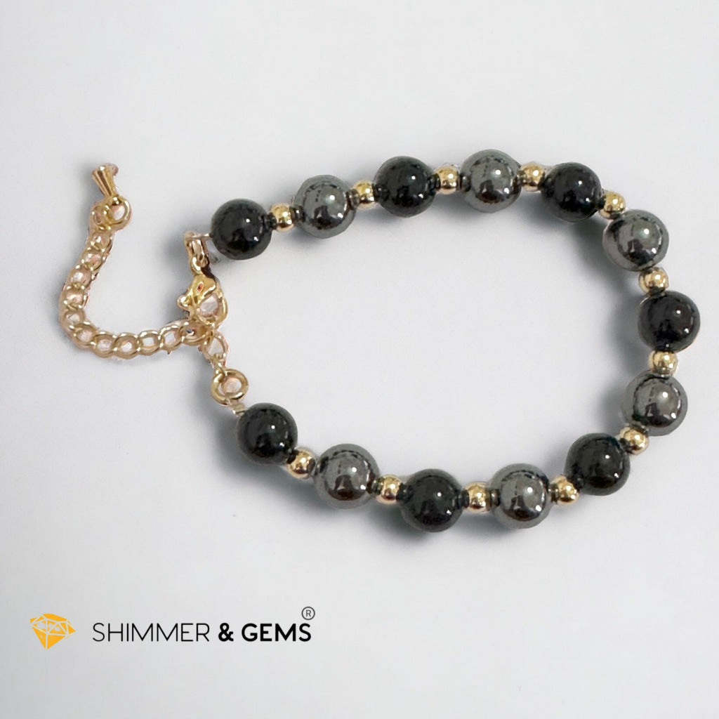 Protection & Grounding 8mm Bracelet (Hematite & Onyx) with stainless steel beads and chain