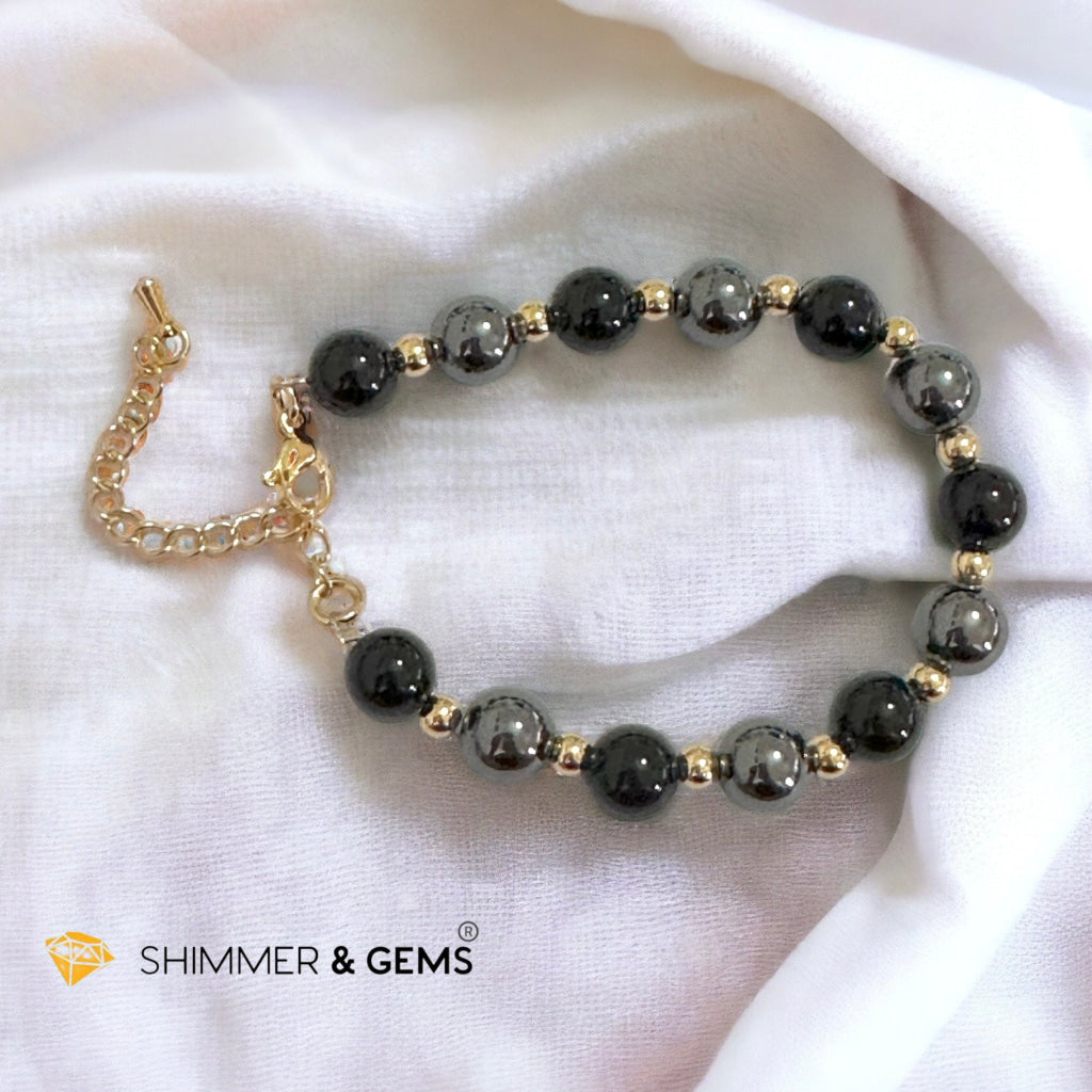 Protection & Grounding 8mm Bracelet (Hematite & Onyx) with stainless steel beads and chain