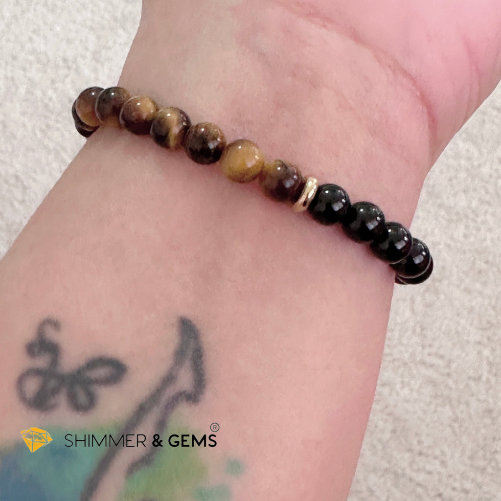 Protection Pixiu Bracelet (Stainless Steel) Black Tourmaline and Tiger’s Eye 6mm