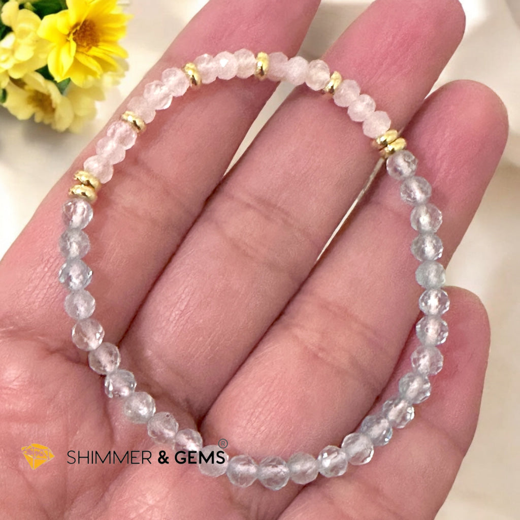 Pure Bliss Bracelet (Rose Quartz Rondelle & Aquamarine 4mm with Stainless Steel Beads)