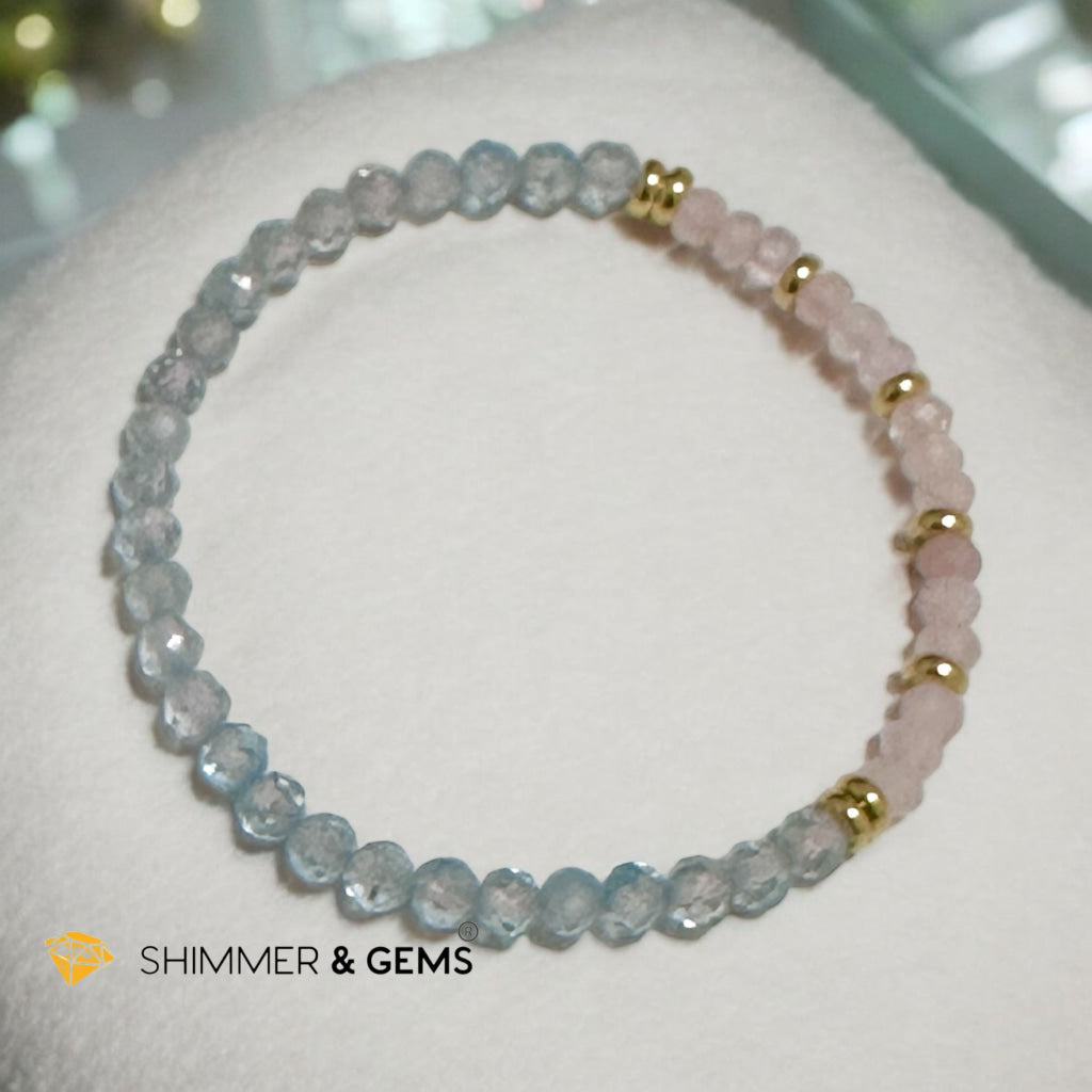 Pure Bliss Bracelet (Rose Quartz Rondelle & Aquamarine 4mm with Stainless Steel Beads)