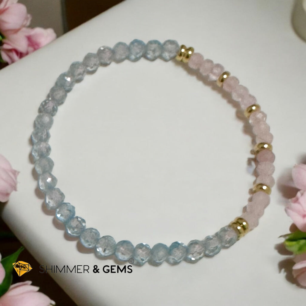 Pure Bliss Bracelet (Rose Quartz Rondelle & Aquamarine 4mm with Stainless Steel Beads)