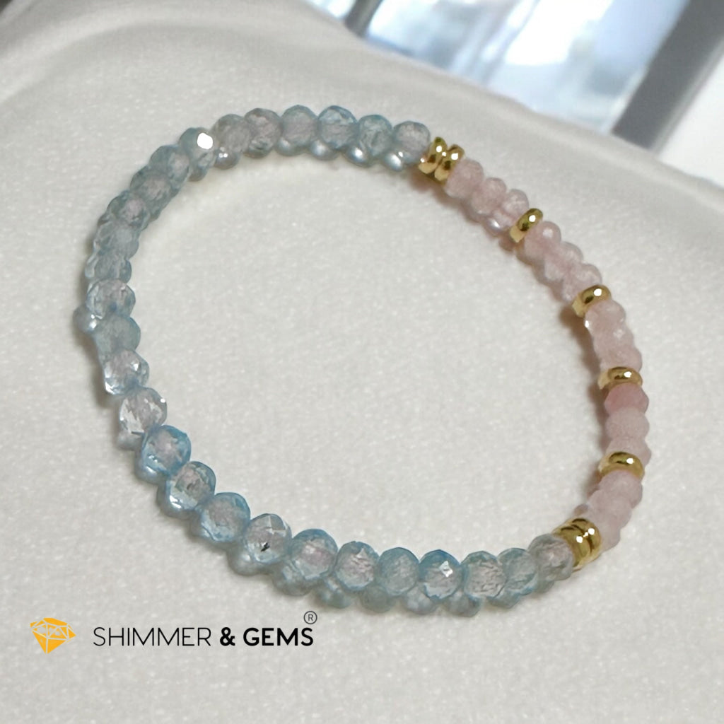 Pure Bliss Bracelet (Rose Quartz Rondelle & Aquamarine 4mm with Stainless Steel Beads)