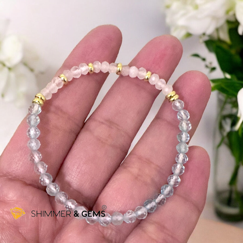 Pure Bliss Bracelet (Rose Quartz Rondelle & Aquamarine 4mm with Stainless Steel Beads)