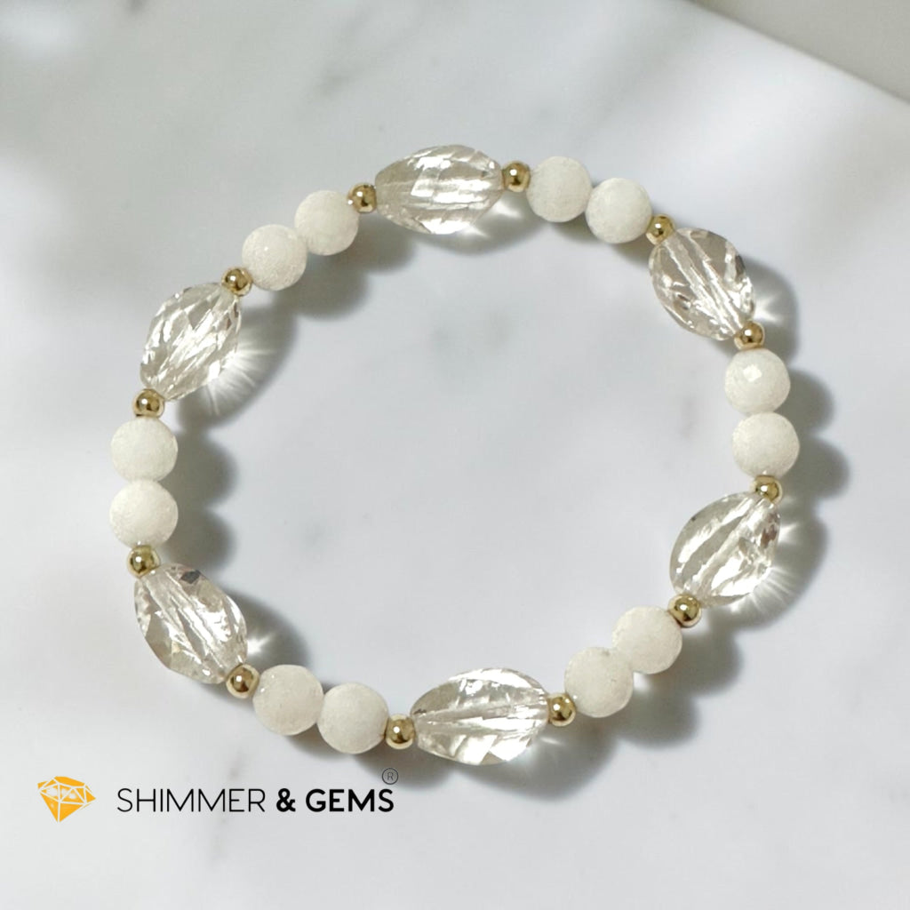 PURE LIGHT BRACELET (Calm, Clarity & Purpose) Clear Quartz & Half Frosted Milky Quartz