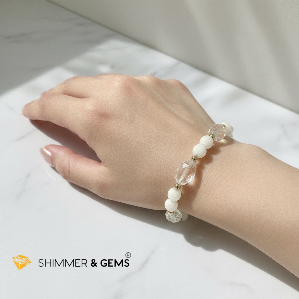 PURE LIGHT BRACELET (Calm, Clarity & Purpose) Clear Quartz & Half Frosted Milky Quartz