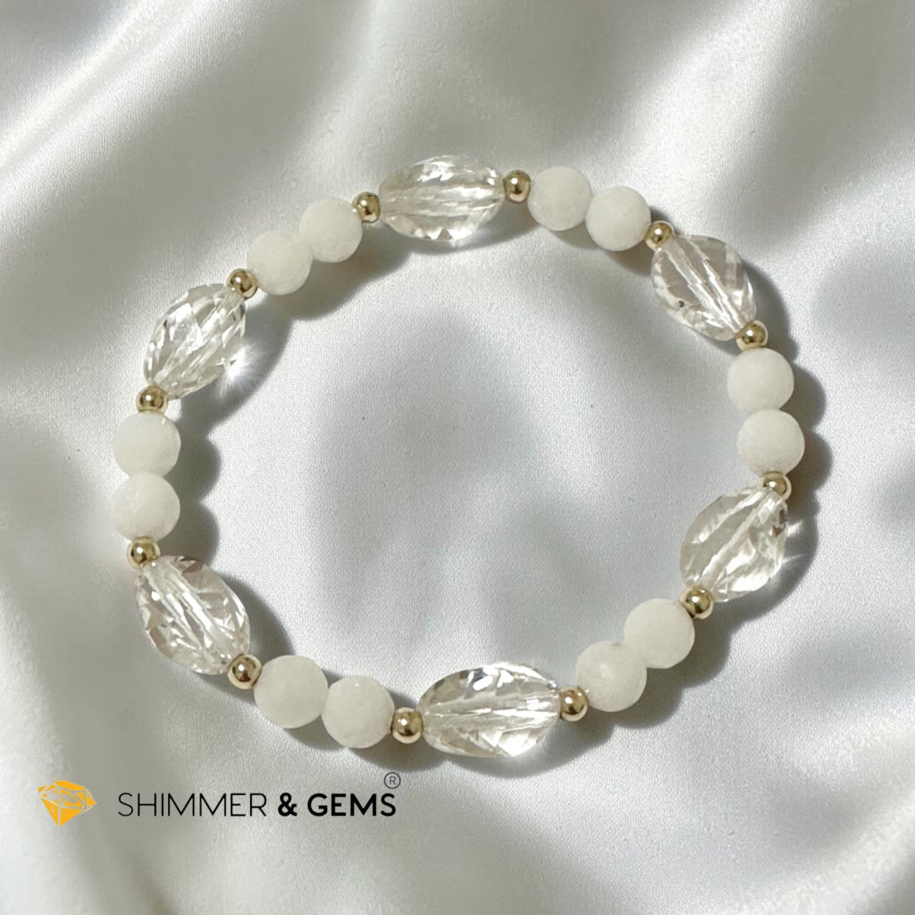 PURE LIGHT BRACELET (Calm, Clarity & Purpose) Clear Quartz & Half Frosted Milky Quartz