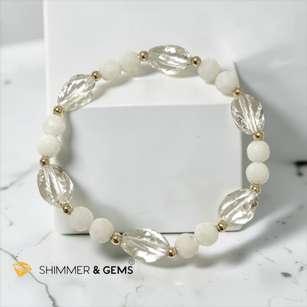 PURE LIGHT BRACELET (Calm, Clarity & Purpose) Clear Quartz & Half Frosted Milky Quartz
