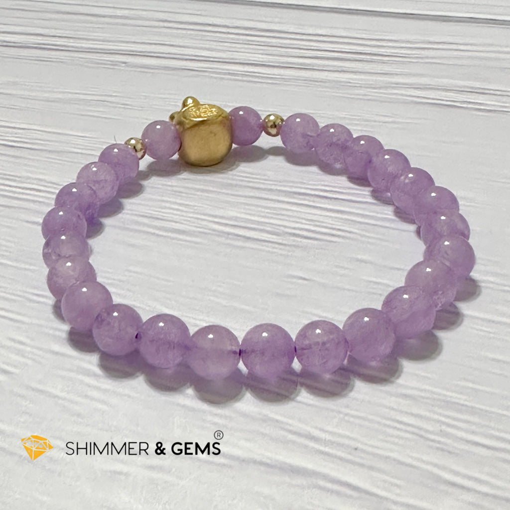 Purple Jade 6mm Money Bag (24K Gold Plated Brass) Bracelet