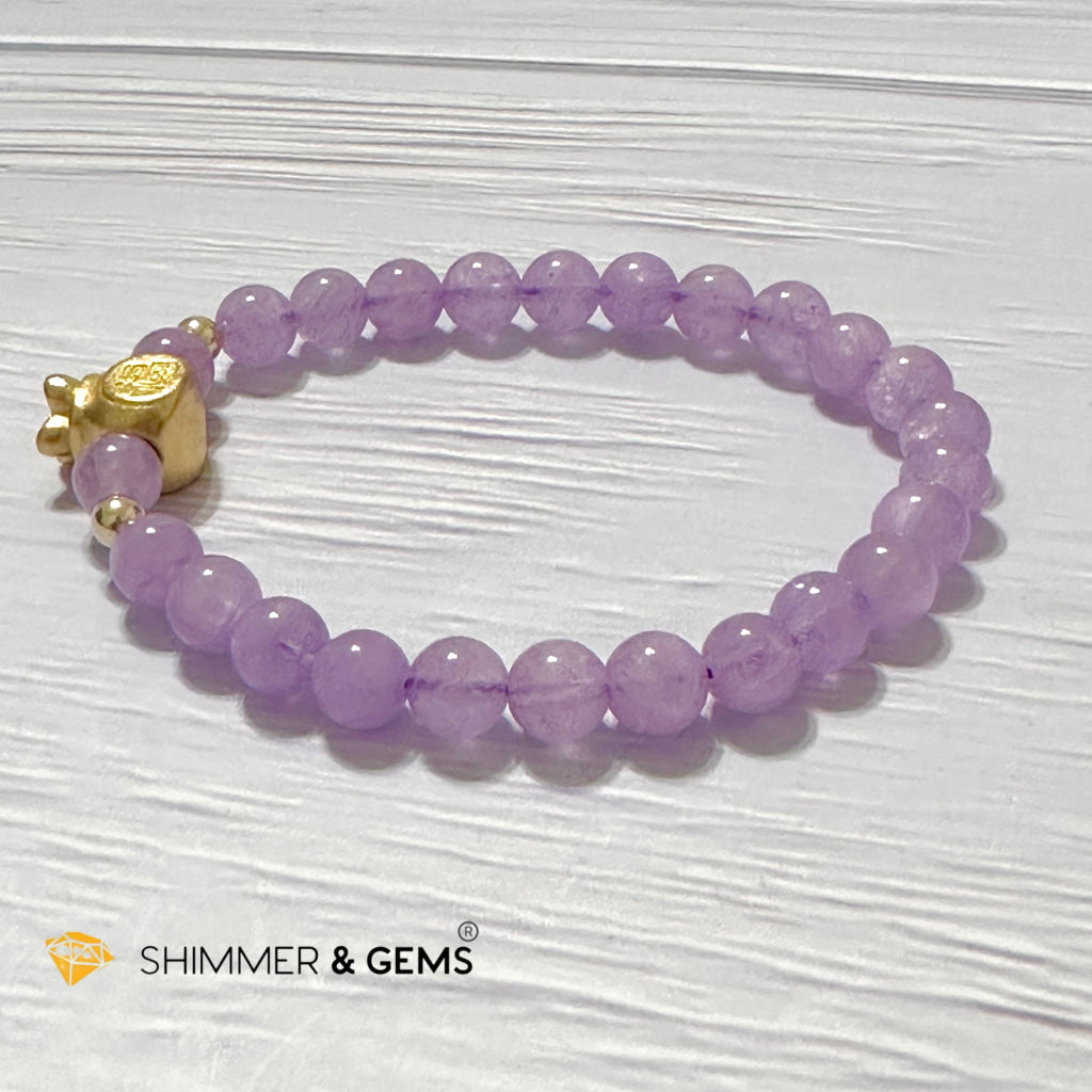 Purple Jade 6mm Money Bag (24K Gold Plated Brass) Bracelet