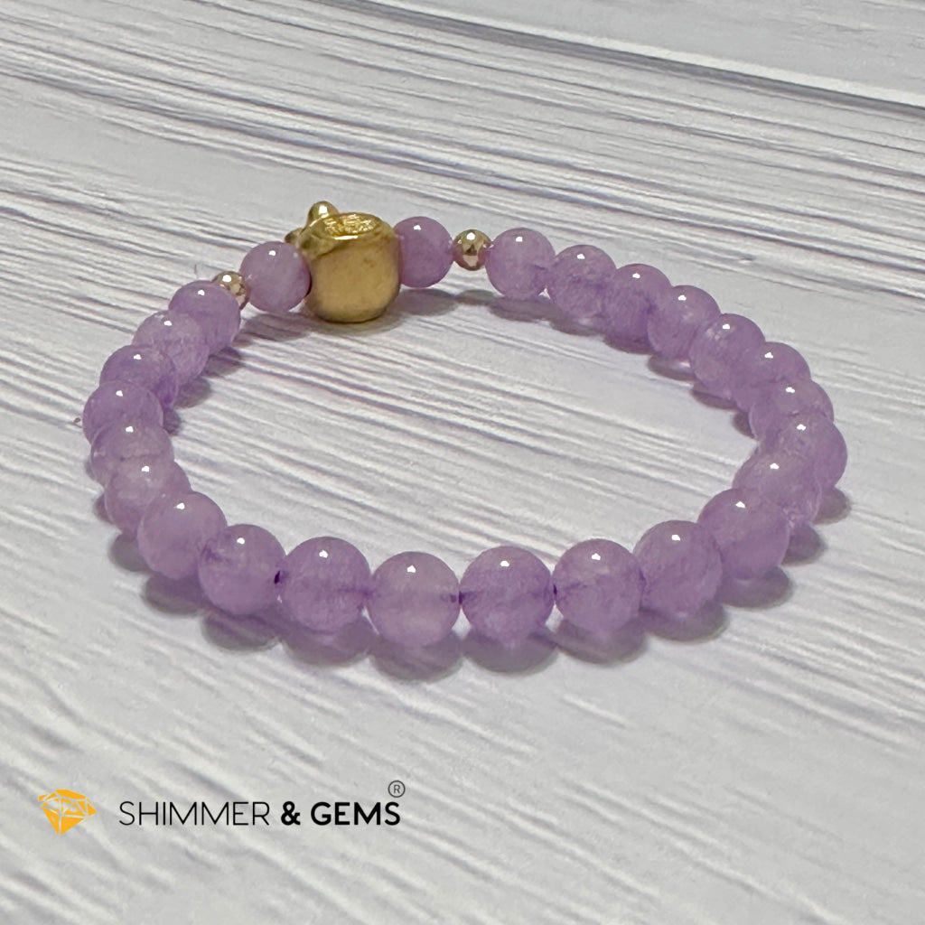 Purple Jade 6mm Money Bag (24K Gold Plated Brass) Bracelet