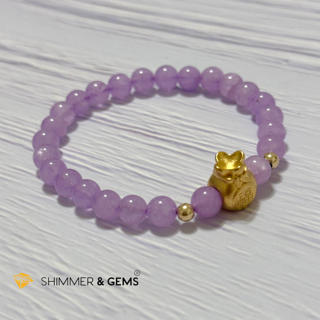 Purple Jade 6mm Money Bag (24K Gold Plated Brass) Bracelet