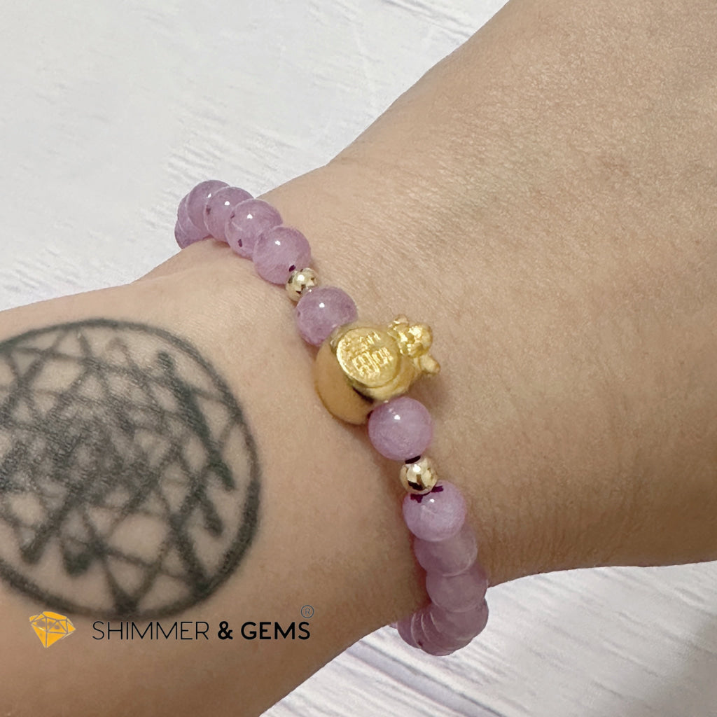 Purple Jade 6mm Money Bag (24K Gold Plated Brass) Bracelet