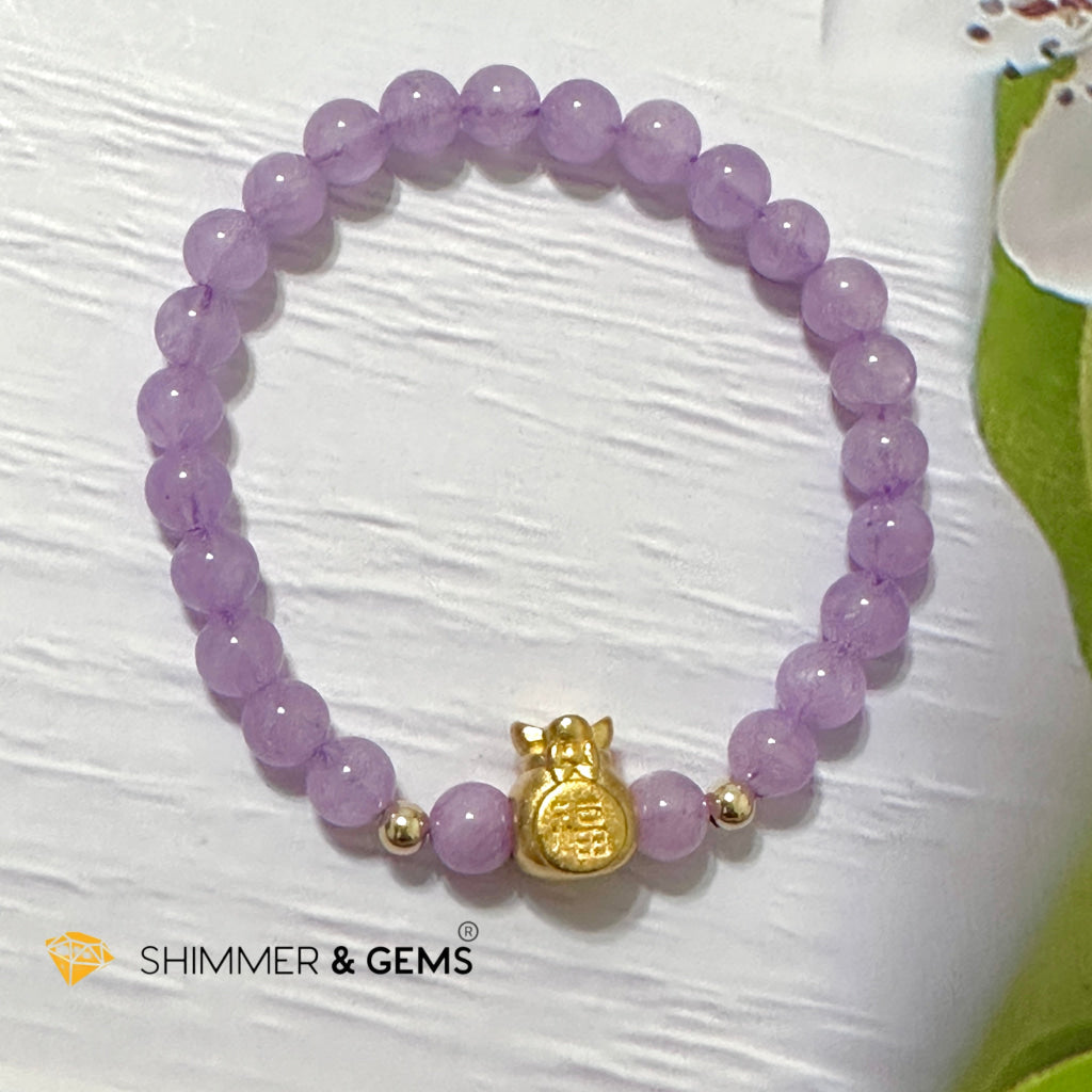 Purple Jade 6mm Money Bag (24K Gold Plated Brass) Bracelet