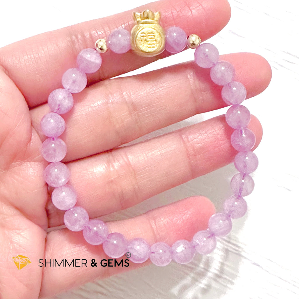 Purple Jade 6mm Money Bag (24K Gold Plated Brass) Bracelet