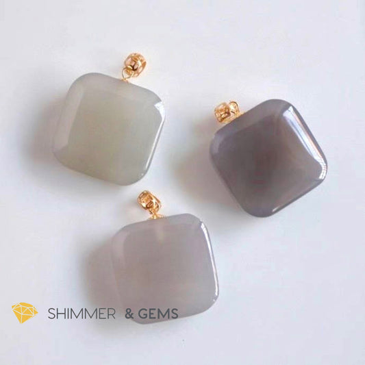 Purple Jade Cube 18K Gold Pendant (20Mm) + 925 Silver Chain