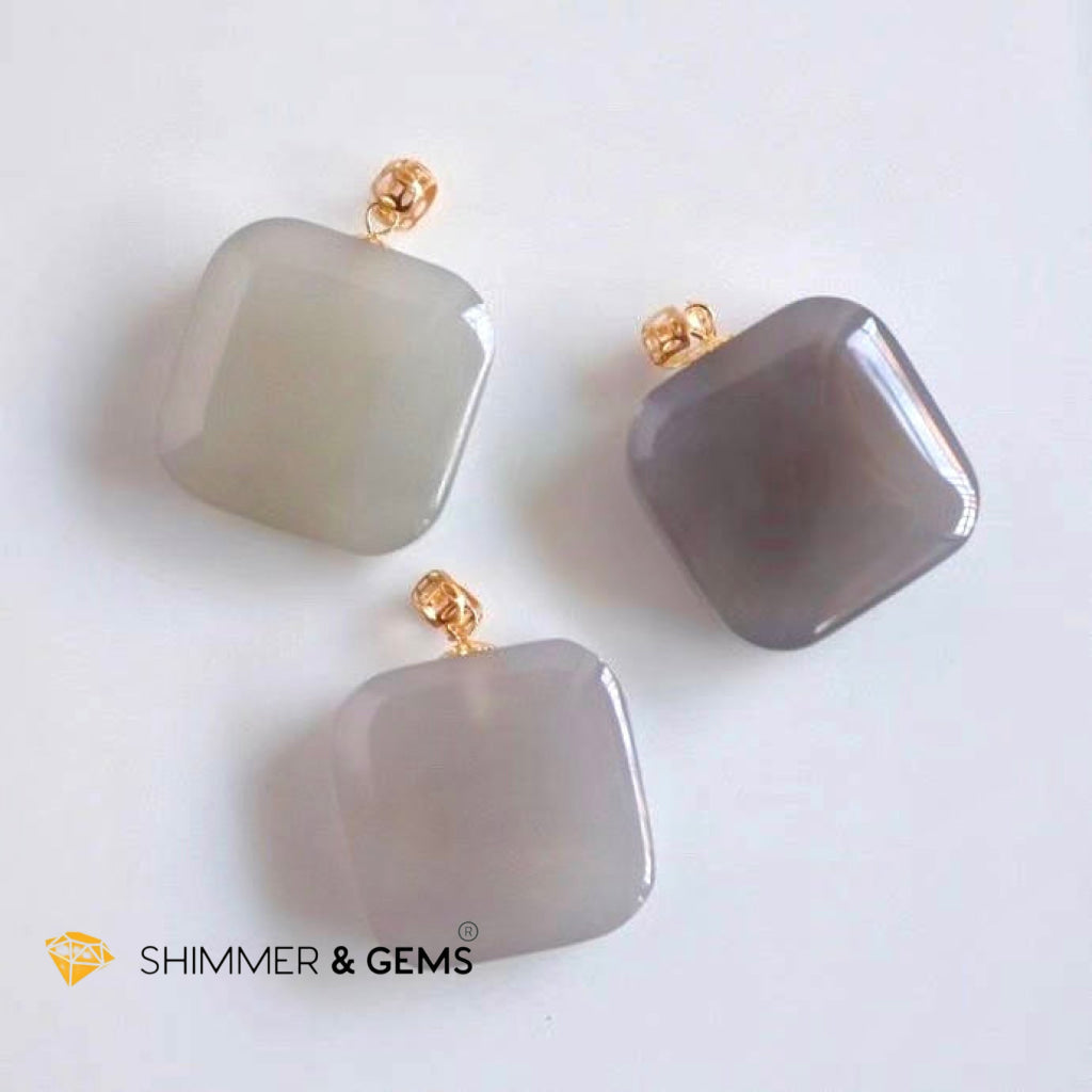 Purple Jade Cube 18K Gold Pendant (20Mm) + 925 Silver Chain