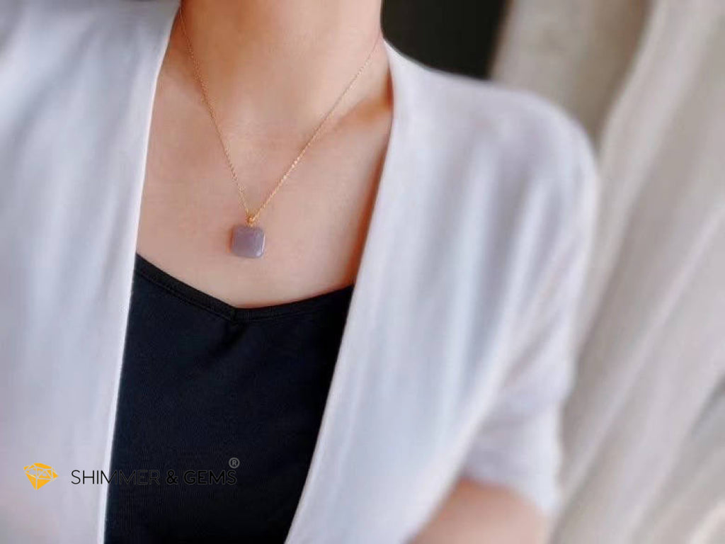 Purple Jade Cube 18K Gold Pendant (20Mm)