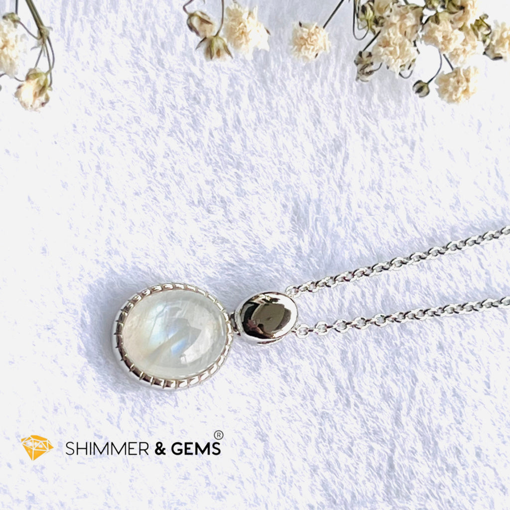 Rainbow Moonstone Bezel Oval With Chain Necklace (Classy) Charms & Pendants
