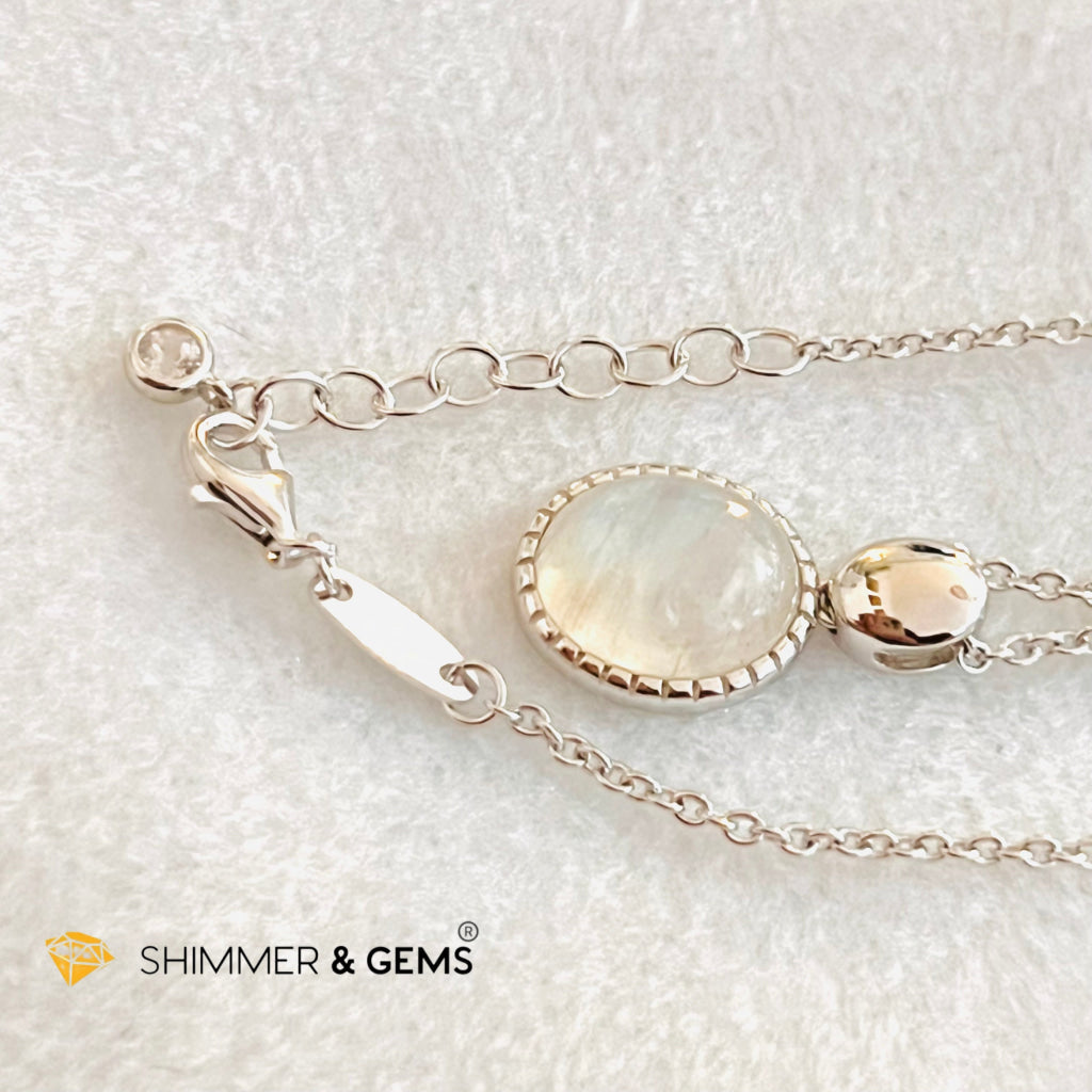 Rainbow Moonstone Bezel Oval With Chain Necklace (Classy) Charms & Pendants
