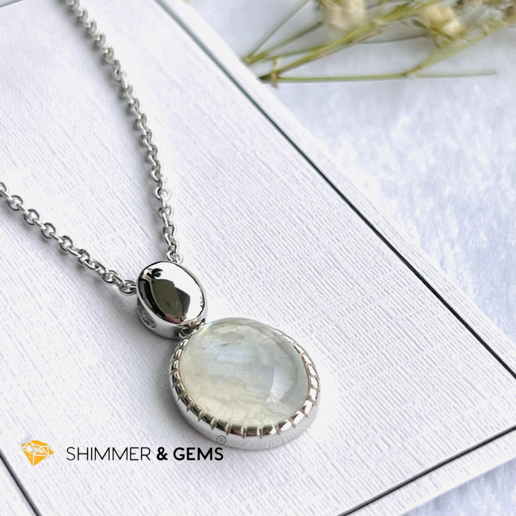 Rainbow Moonstone Bezel Oval With Chain Necklace (Classy) Charms & Pendants