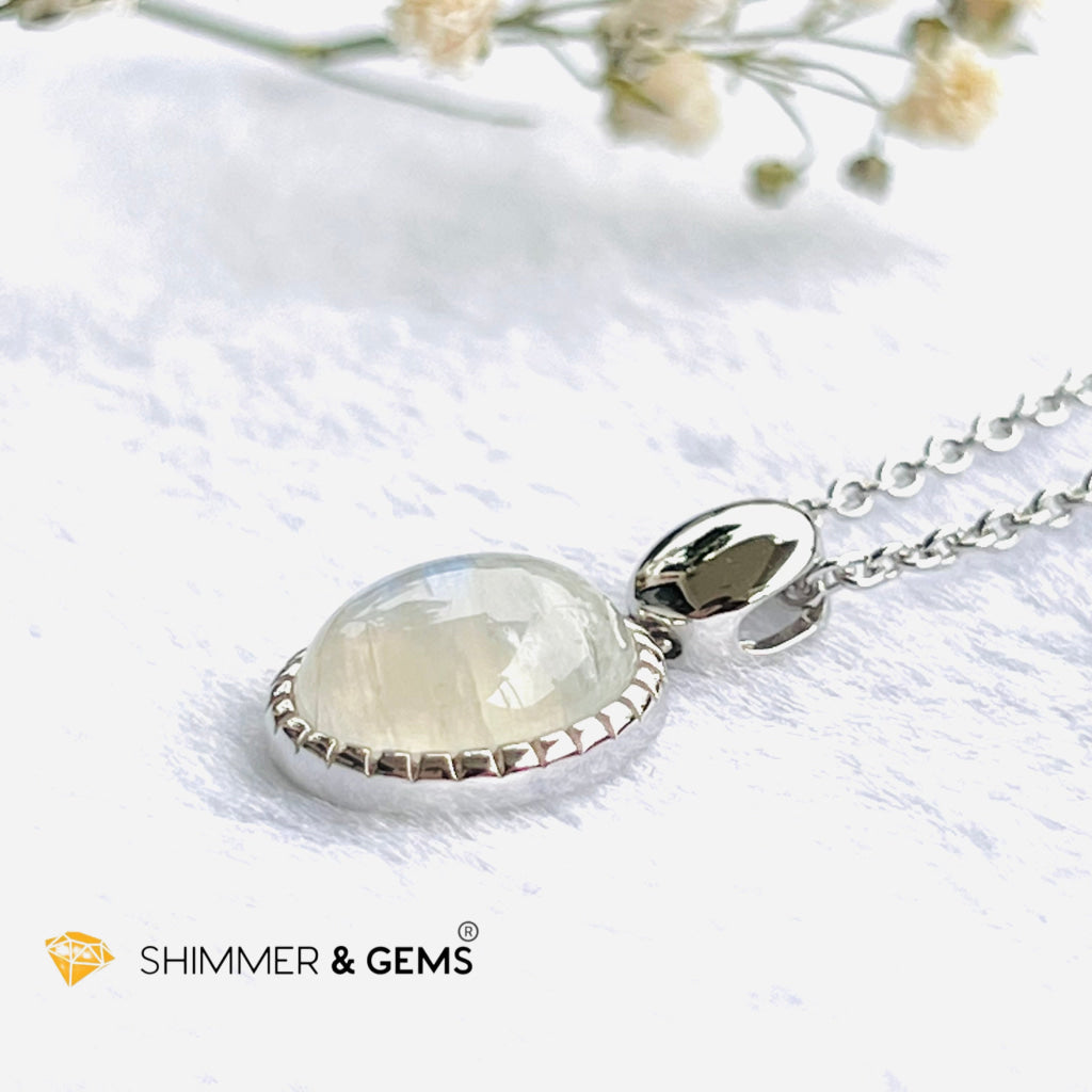 Rainbow Moonstone Bezel Oval With Chain Necklace (Classy) Charms & Pendants