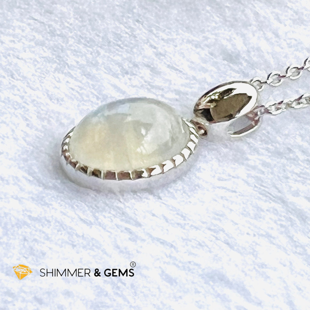 Rainbow Moonstone Bezel Oval With Chain Necklace (Classy) Charms & Pendants