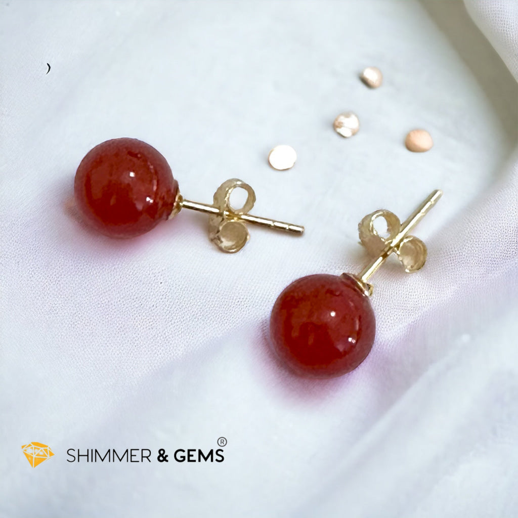 Red Carnelian 925 Silver Ball Earrings 8mm (Gold & Silver)