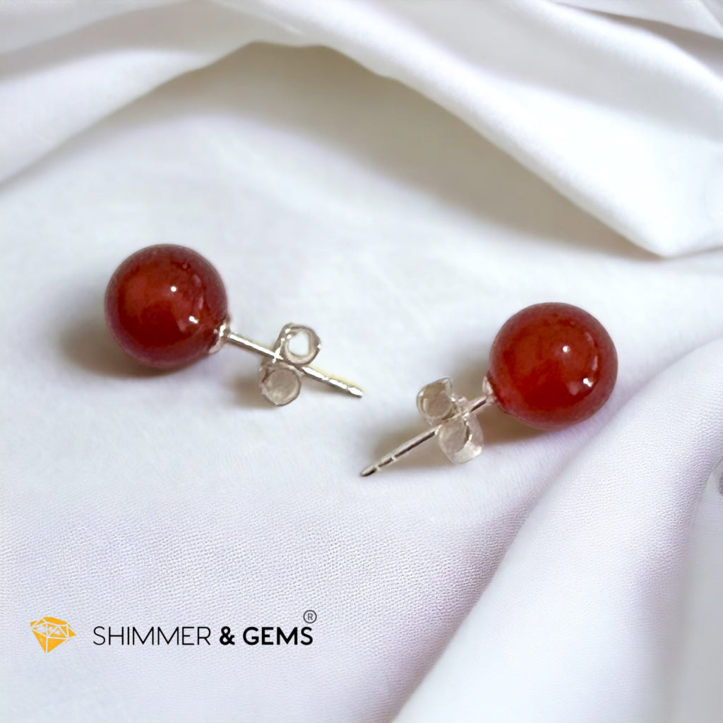 Red Carnelian 925 Silver Ball Earrings 8mm (Gold & Silver)