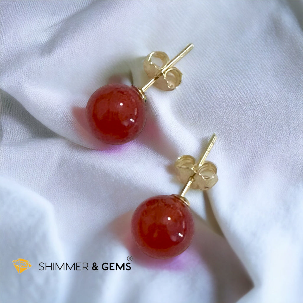 Red Carnelian 925 Silver Ball Earrings 8mm (Gold & Silver)