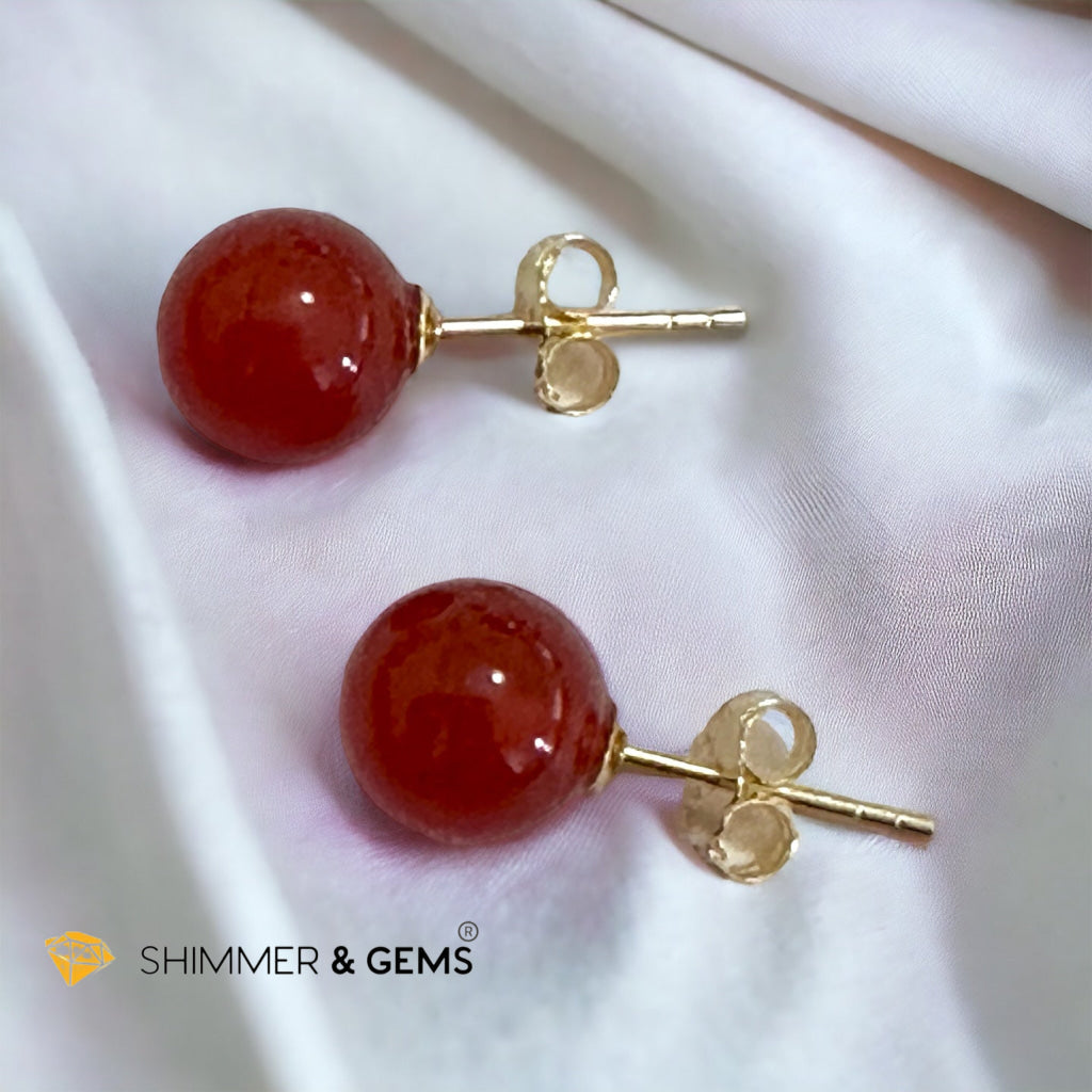 Red Carnelian 925 Silver Ball Earrings 8mm (Gold & Silver)