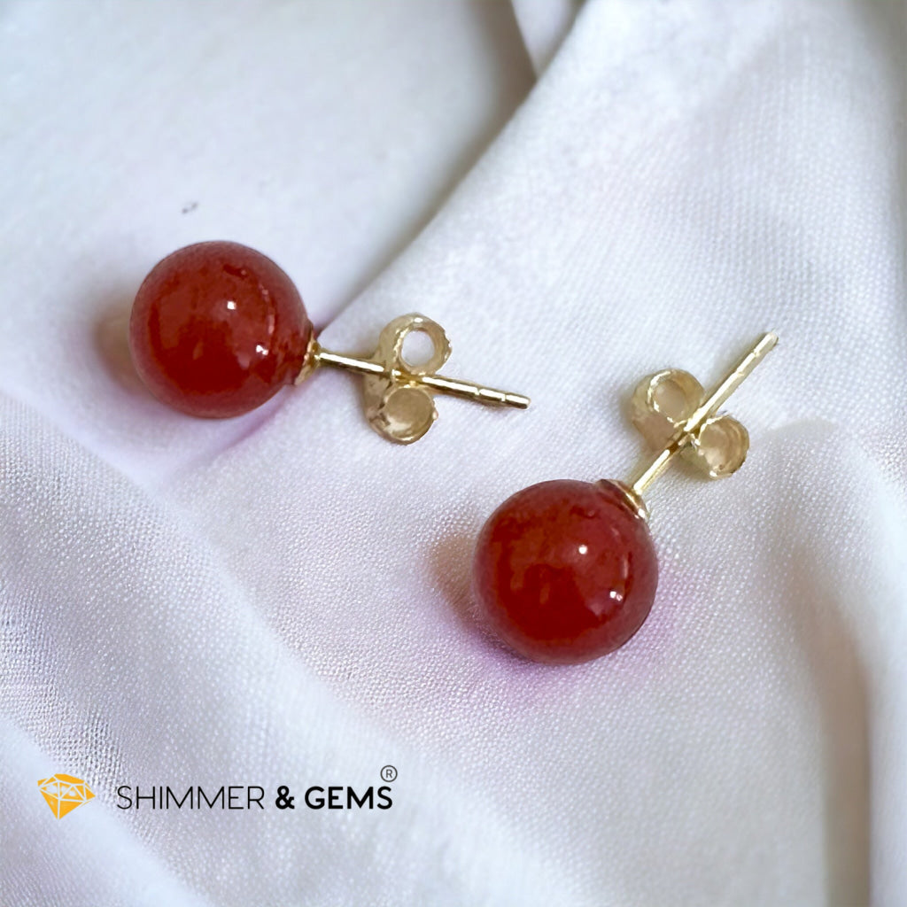 Red Carnelian 925 Silver Ball Earrings 8mm (Gold & Silver)